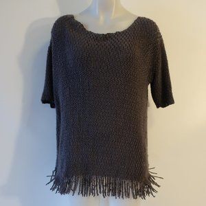 Womens Lemon Gray Fringed Popcorn Textured Knit Sweater L *